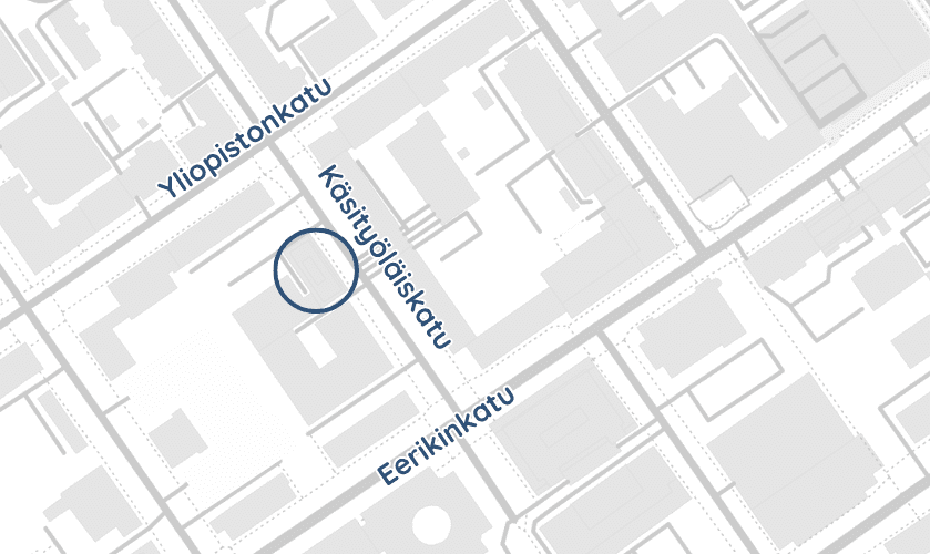 Harmaasävyisessä karttakuvassa näkyy Neuronovumin vastaanoton sijainti ympyröitynä.